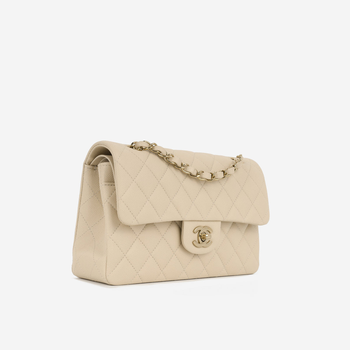 Chanel Small Classic Flap - Ecru Caviar | Champagne Gold Hardware