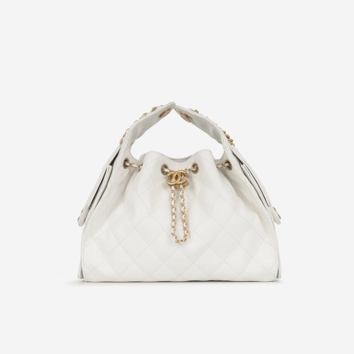 Chanel Small 25 Hobo - White Caviar | Antique Gold Hardware