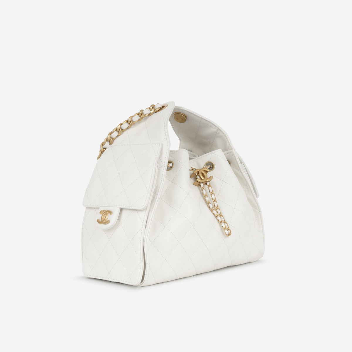 Chanel Small 25 Hobo - White Caviar | Antique Gold Hardware