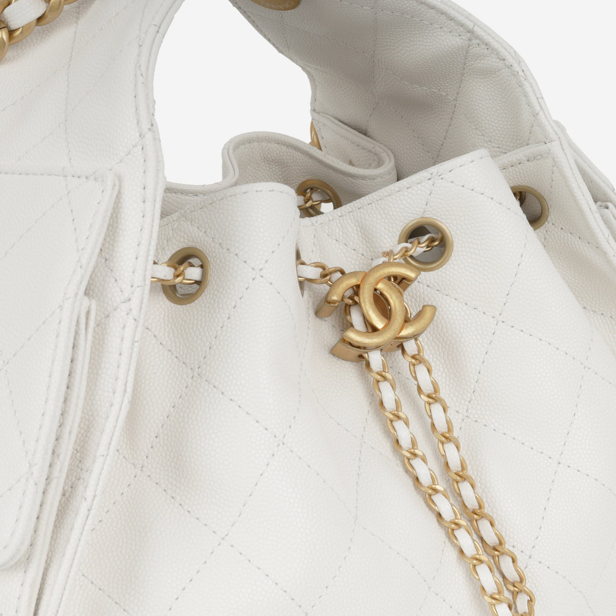 Chanel Small 25 Hobo - White Caviar | Antique Gold Hardware