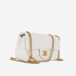 Chanel Mini Rectangular Camellia Crush - White Lambskin | Antique gold Hardware