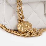 Chanel Mini Rectangular Camellia Crush - White Lambskin | Antique gold Hardware