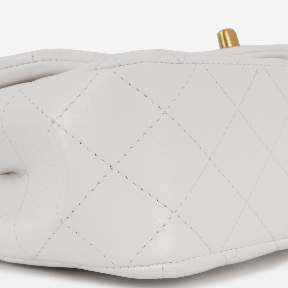 Chanel Mini Rectangular Camellia Crush - White Lambskin | Antique gold Hardware
