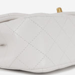 Chanel Mini Rectangular Camellia Crush - White Lambskin | Antique gold Hardware