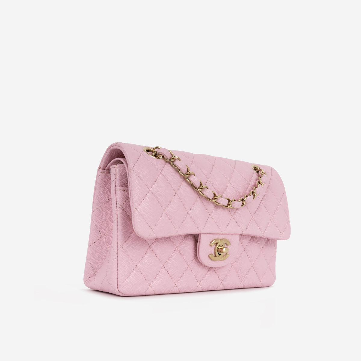 Chanel Small Double Classic Flap - Rose Fonce Caviar | Champagne-Gold Hardware