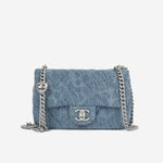 Chanel Mini Rectangular Camellia Crush - Blue Embroidered Denim | Silver Hardware