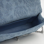 Chanel Mini Rectangular Camellia Crush - Blue Embroidered Denim | Silver Hardware