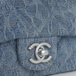 Chanel Mini Rectangular Camellia Crush - Blue Embroidered Denim | Silver Hardware