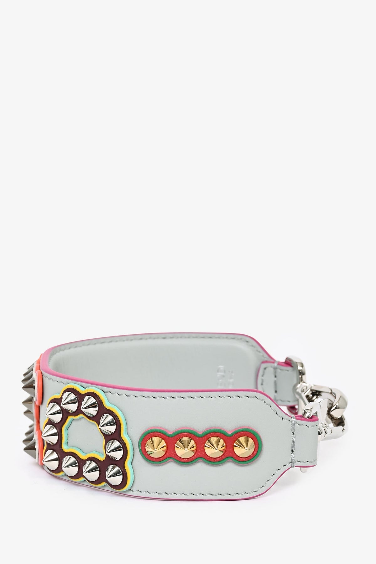 Fendi Grey Leather Multicoloured Spike 'FENDI' Bag Strap