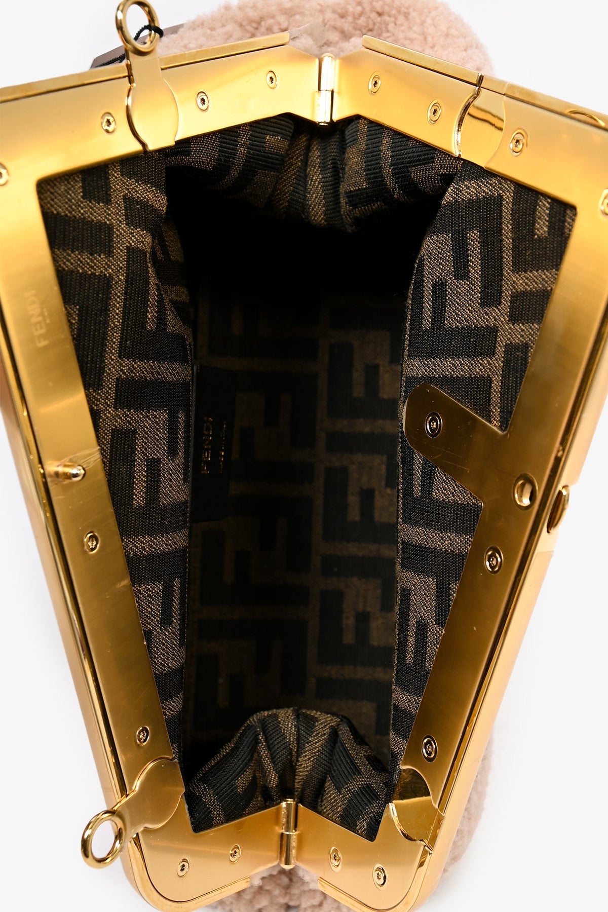 Fendi Pink Shearling Small First Clutch with Strap