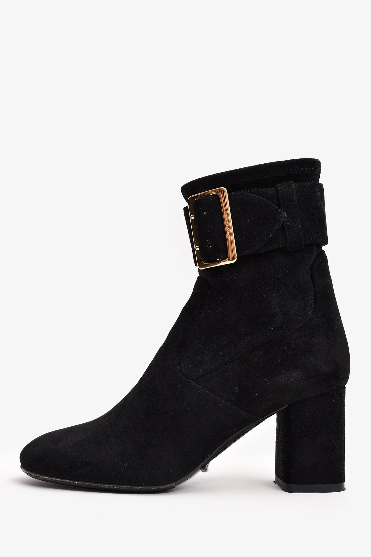 Burberry Black Suede Buckle Ankle Boots Size 35