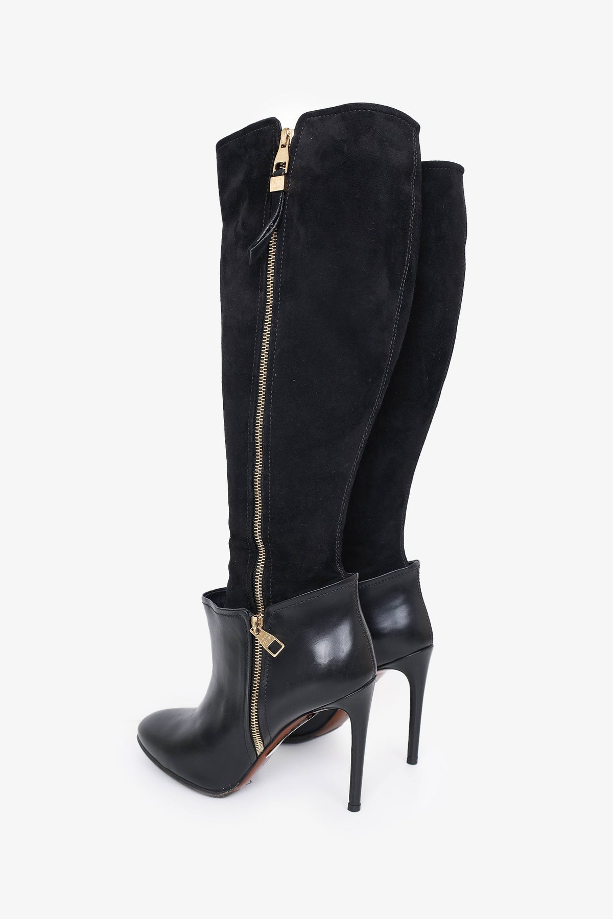 Louis Vuitton Black Leather and Suede Calf Length Booties Size 37