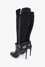 Louis Vuitton Black Leather and Suede Calf Length Booties Size 37