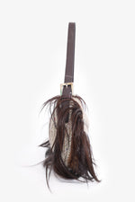 Fendi Brown/Beige Goat Hair-Trimmed Knit Baguette