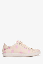 Gucci Beige Leather Pink Metallic Strawberry Printed Sneakers Size 37.5