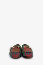 Gucci Red/Green Houndstooth Fur Lined Princetown Slides Size 6 Mens
