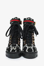 Gucci Black/White Tweed Heeled Combat Boots Size 35.5