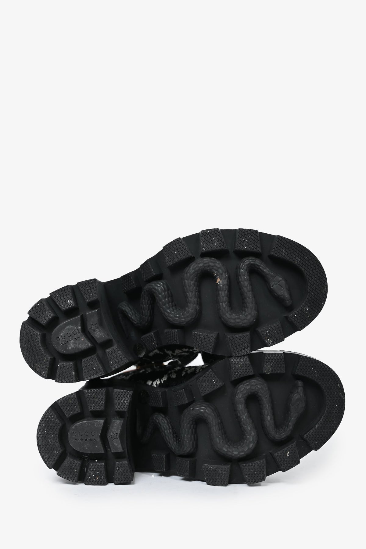 Gucci Black/White Tweed Heeled Combat Boots Size 35.5