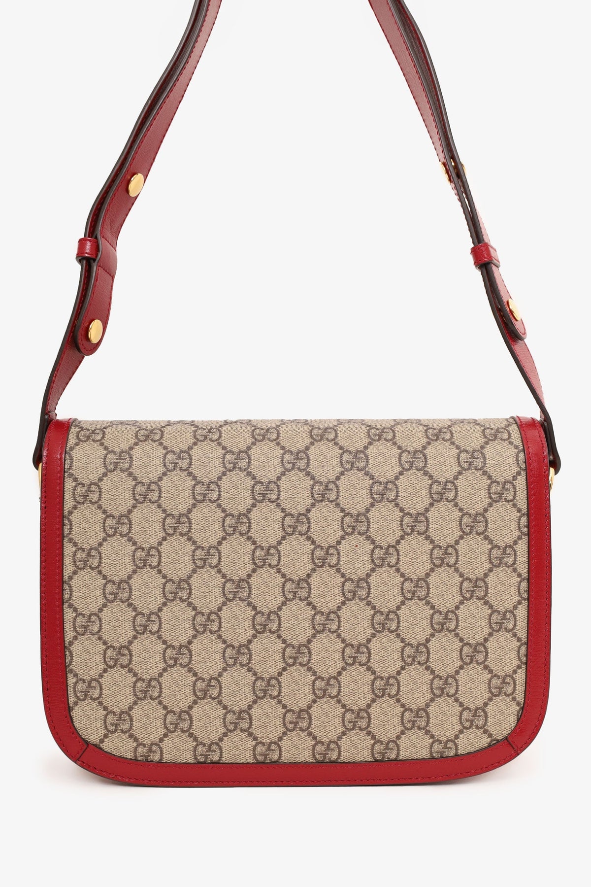 Gucci Beige/Red GG Monogram Horsebit 1955 Small Shoulder Bag