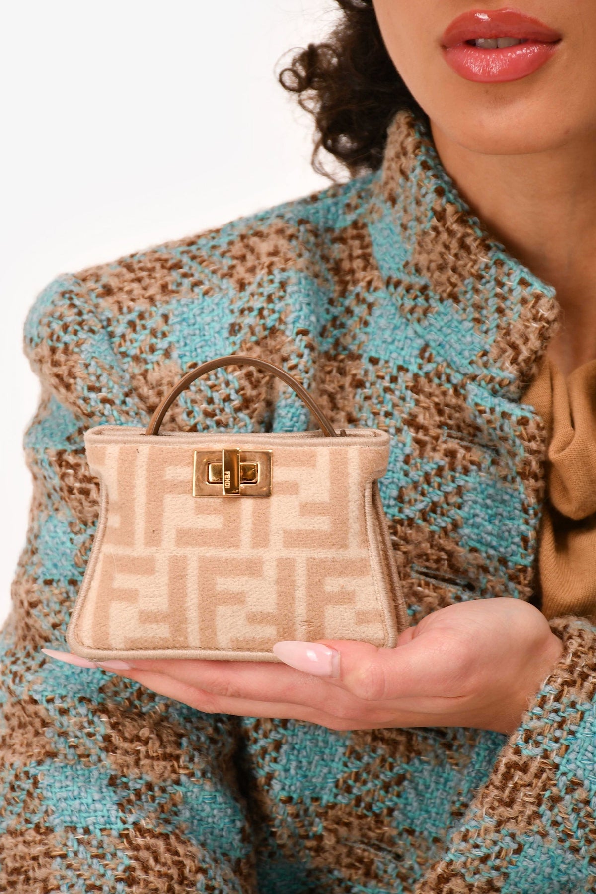 Fendi Beige FF Embroidered Peekaboo Bag Charm