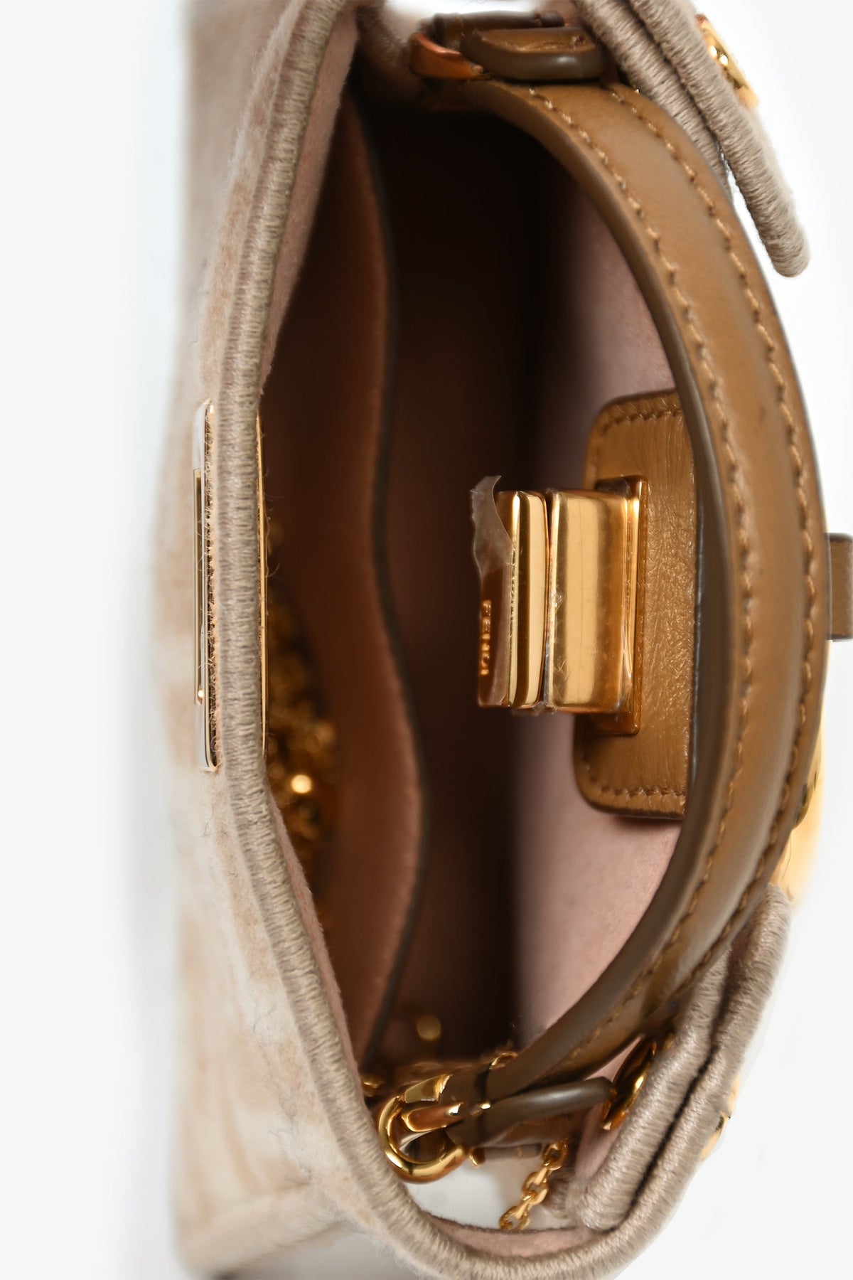 Fendi Beige FF Embroidered Peekaboo Bag Charm