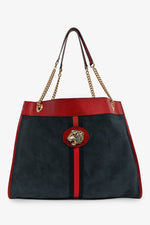 Gucci Blue Suede Red Leather Trimmed 'Rajah' Tote Bag