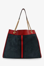 Gucci Blue Suede Red Leather Trimmed 'Rajah' Tote Bag