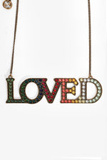 Gucci Gold Toned Multicolour Crystal 'LOVED' Necklace
