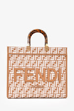 Fendi Brown/ White Leather/Canvas FF Zucca Sunshine Shopping Tote With Strap