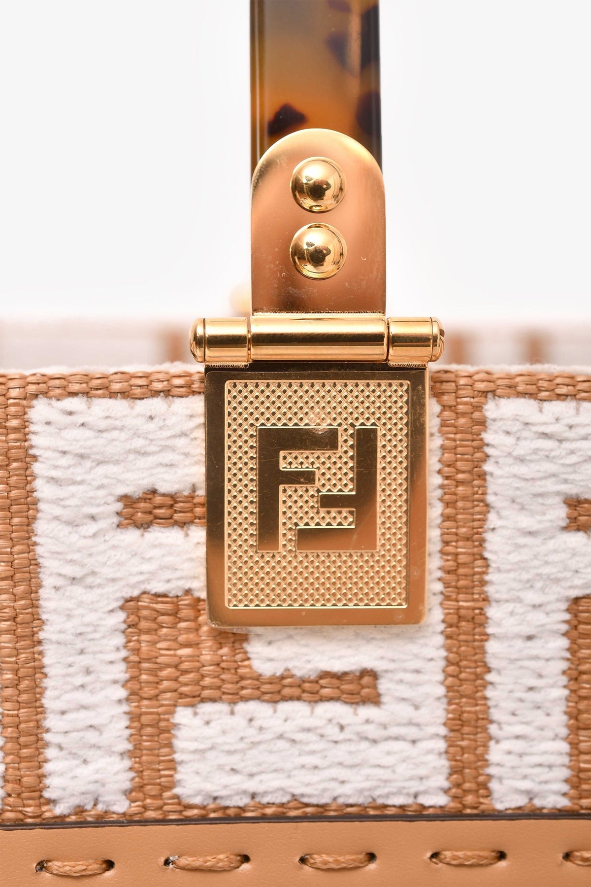 Fendi Brown/ White Leather/Canvas FF Zucca Sunshine Shopping Tote With Strap