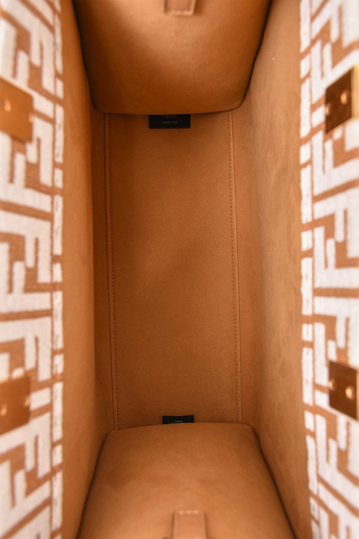 Fendi Brown/ White Leather/Canvas FF Zucca Sunshine Shopping Tote With Strap