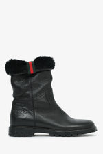 Gucci Black Leather Web Detail Fur Lined Boots Est. Size 36