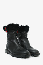 Gucci Black Leather Web Detail Fur Lined Boots Est. Size 36