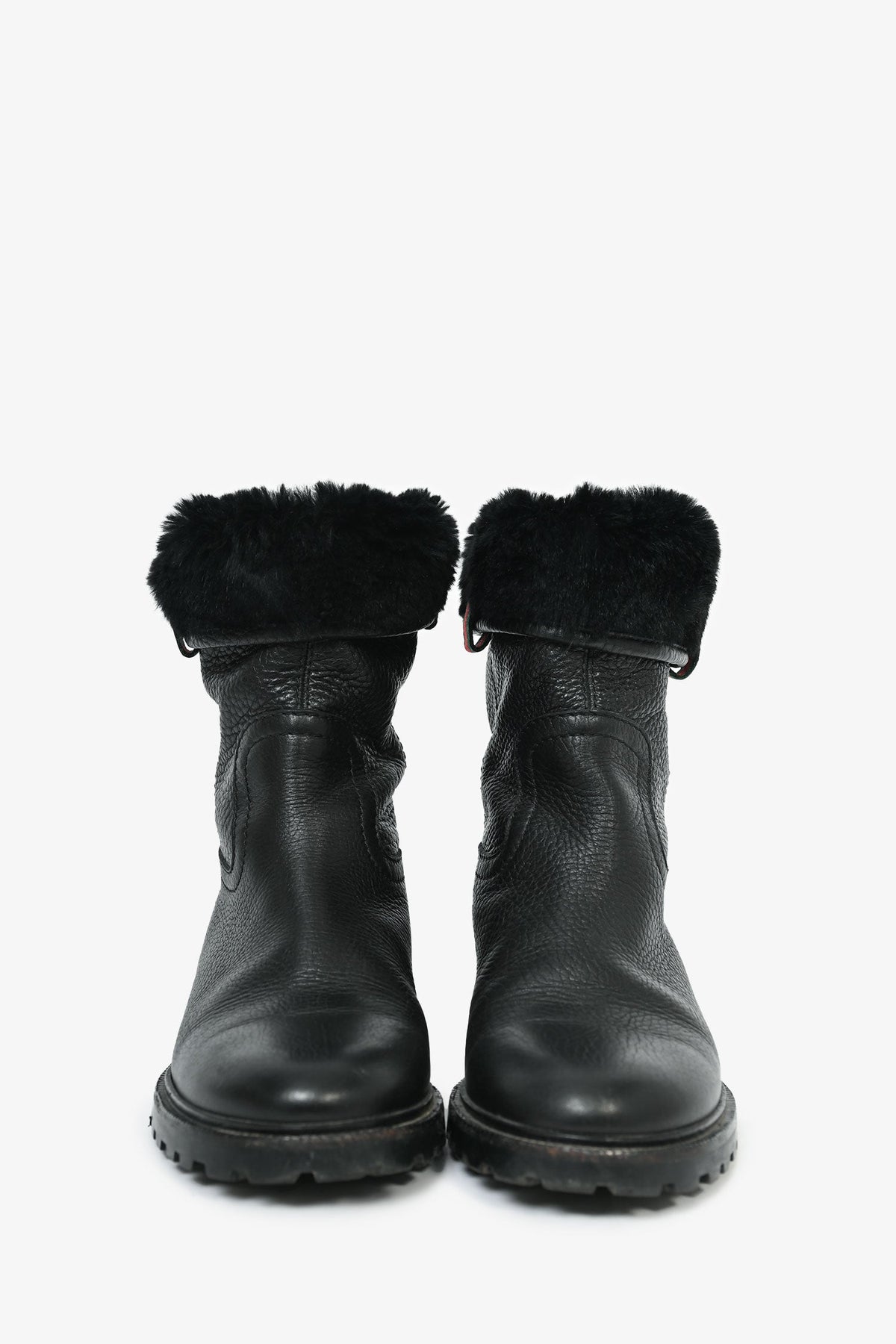 Gucci Black Leather Web Detail Fur Lined Boots Est. Size 36