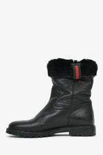 Gucci Black Leather Web Detail Fur Lined Boots Est. Size 36