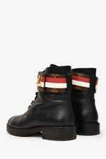 Louis Vuitton Black Leather Combat LV Clasp Boots Size 36.5