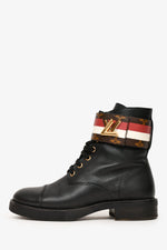 Louis Vuitton Black Leather Combat LV Clasp Boots Size 36.5