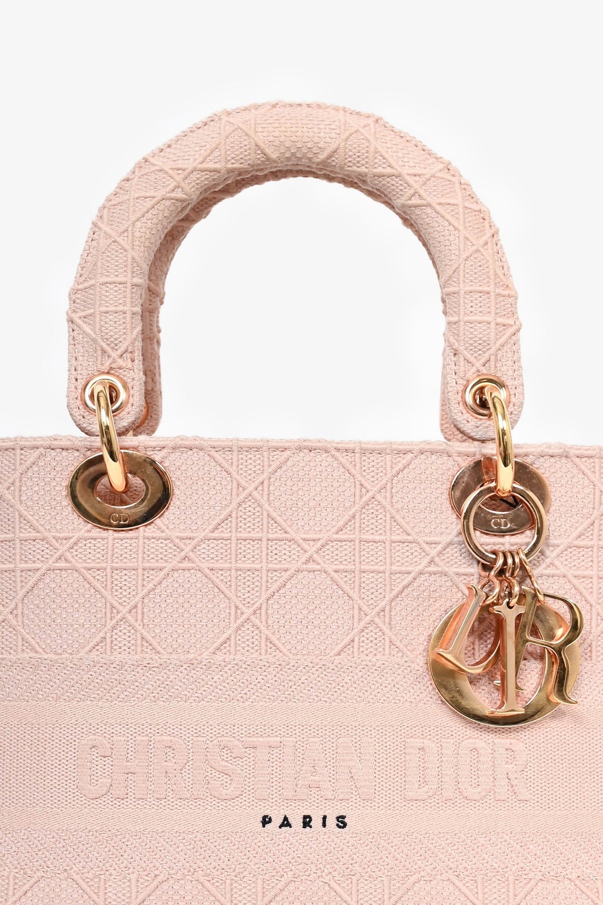 Christian Dior 2020 Pink Fabric Cannage Medium D-Lite Top Handle with Strap