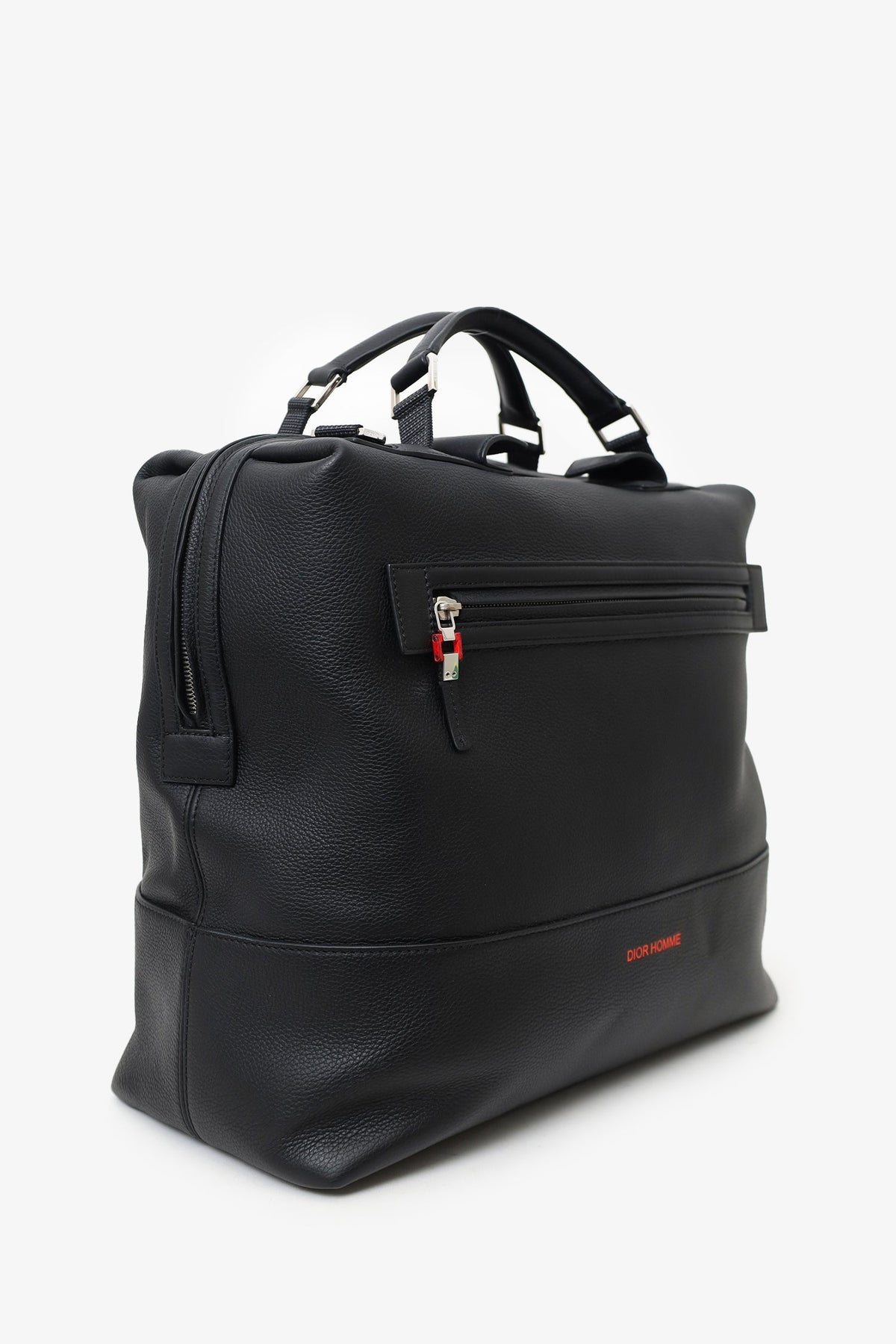 Christian Dior Black Grained Leather Duffle Bag With Strap