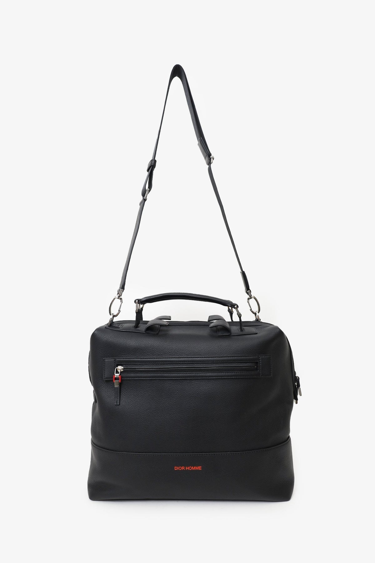 Christian Dior Black Grained Leather Duffle Bag With Strap