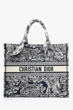 Christian Dior 2021 Navy Toile de Jouy Canvas Large Book Tote with Twillys