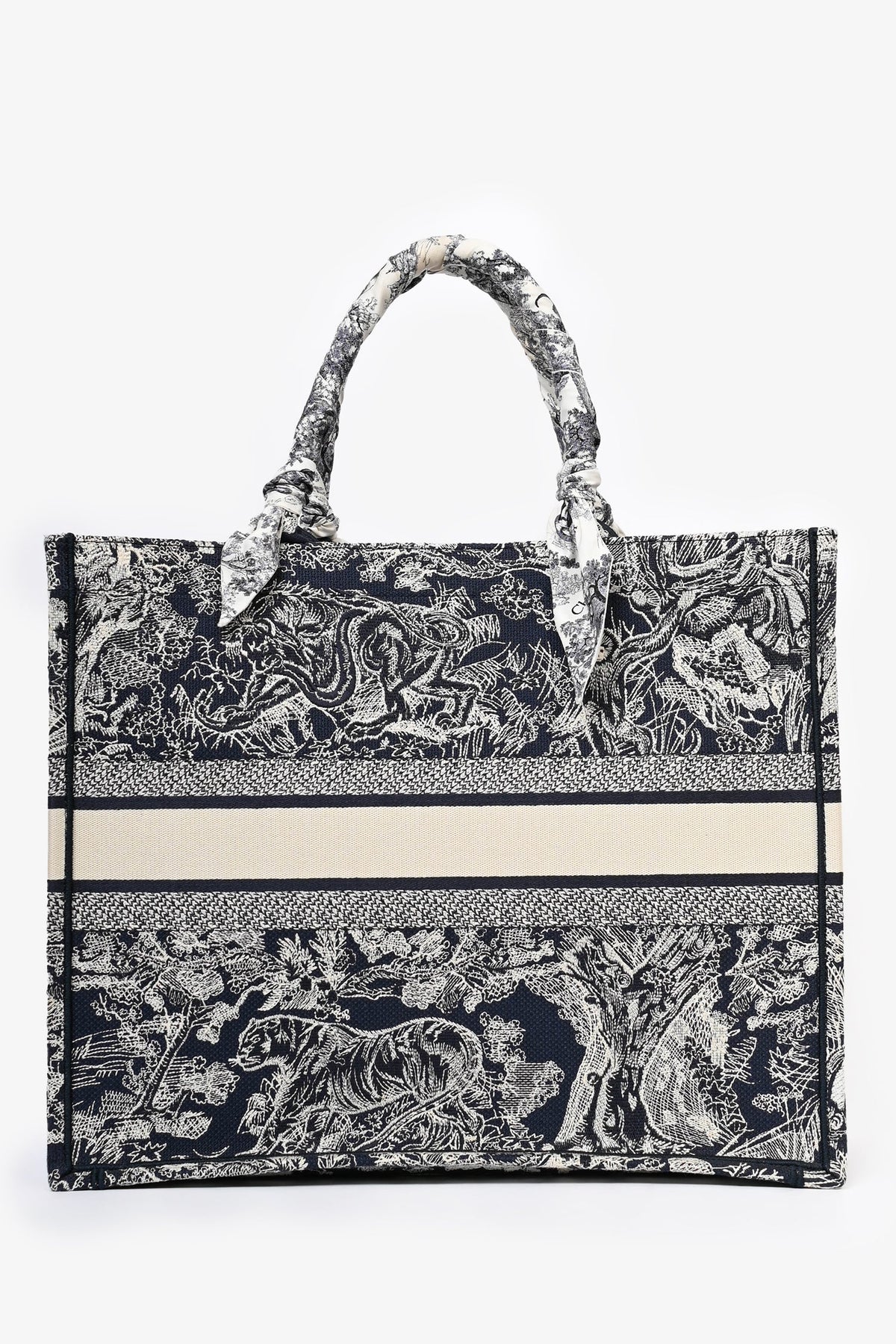 Christian Dior 2021 Navy Toile de Jouy Canvas Large Book Tote with Twillys