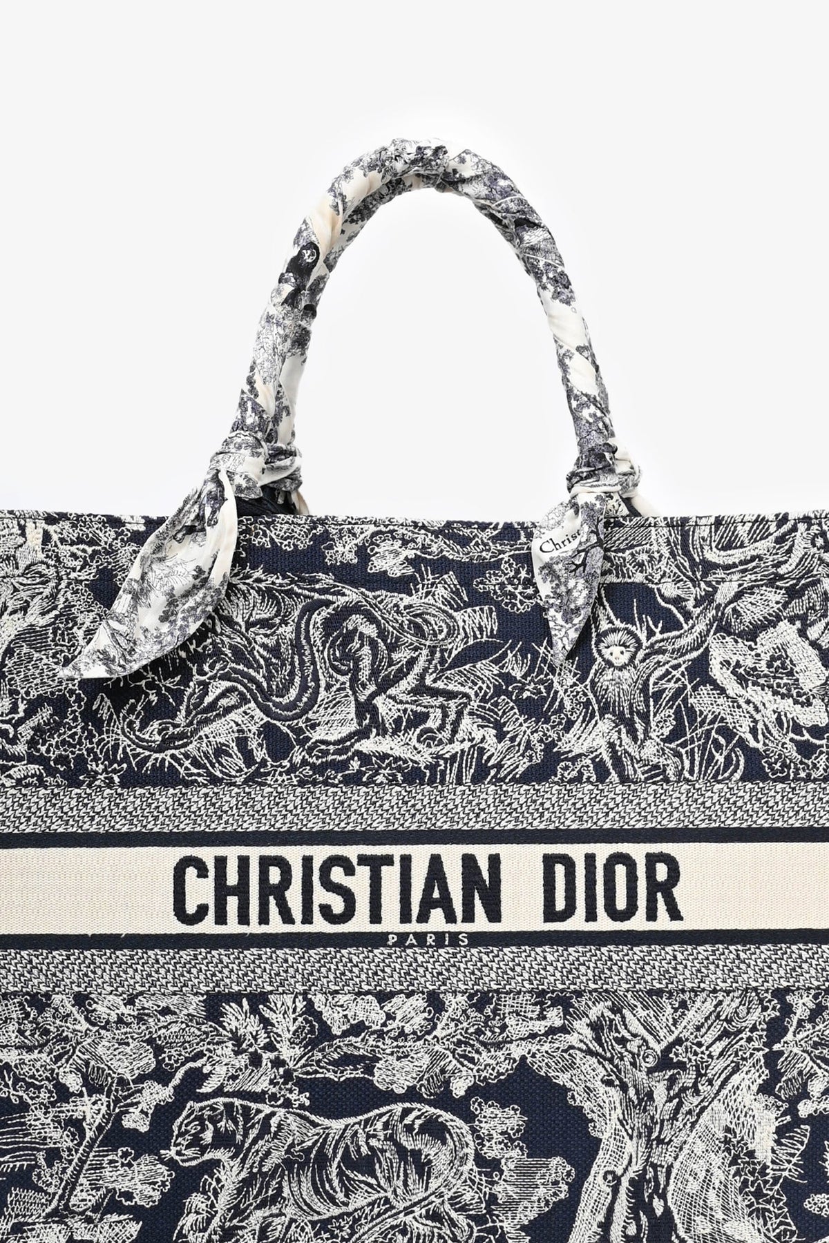 Christian Dior 2021 Navy Toile de Jouy Canvas Large Book Tote with Twillys