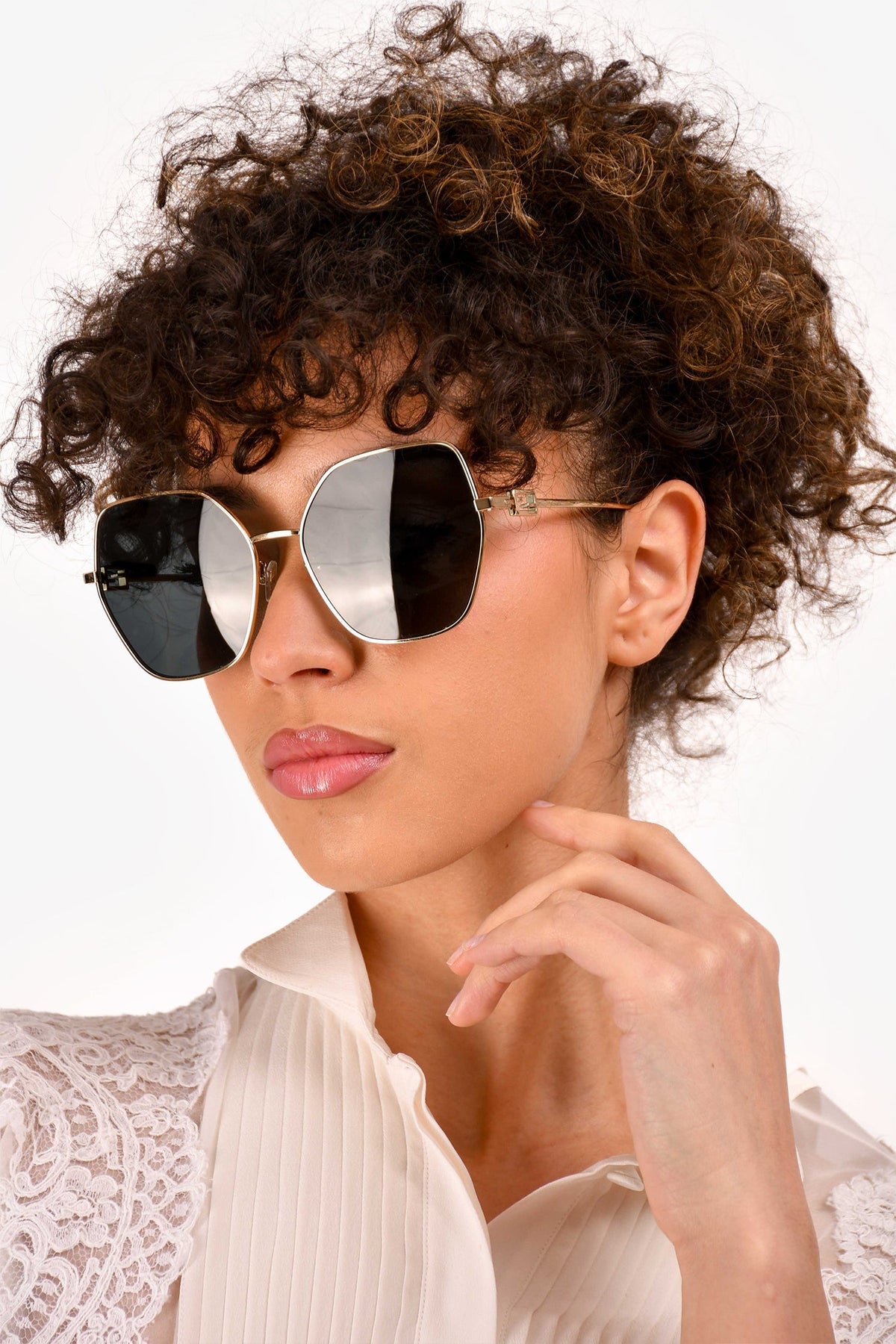 Fendi Gold Tone Hexagon Shade Sunglasses
