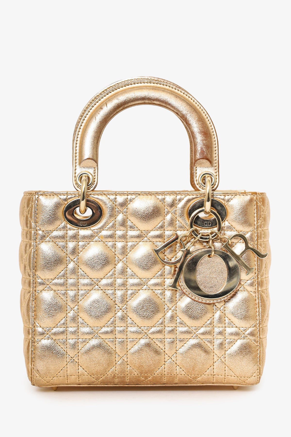 Christian Dior 2019 Gold Leather Small Lady Dior Bag with Strap