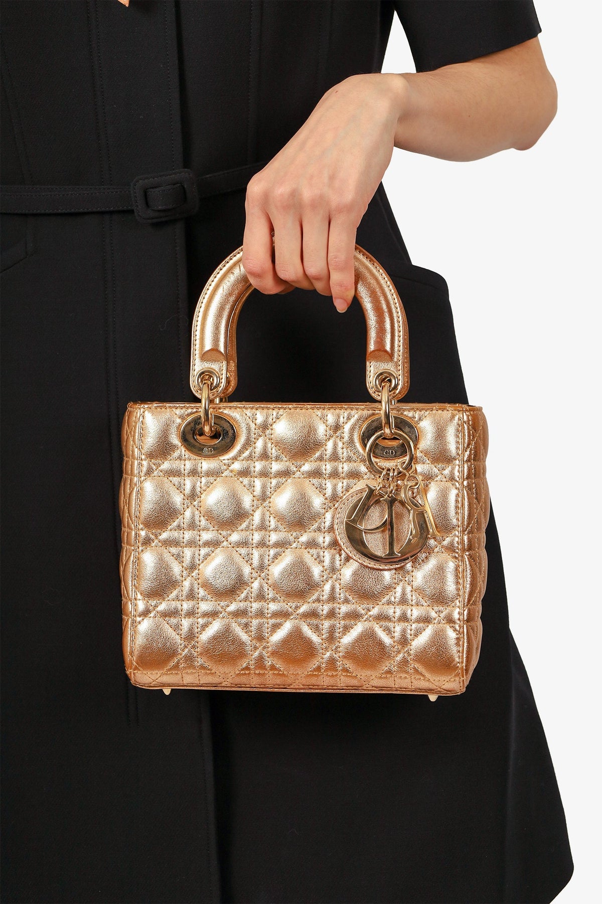 Christian Dior 2019 Gold Leather Small Lady Dior Bag with Strap