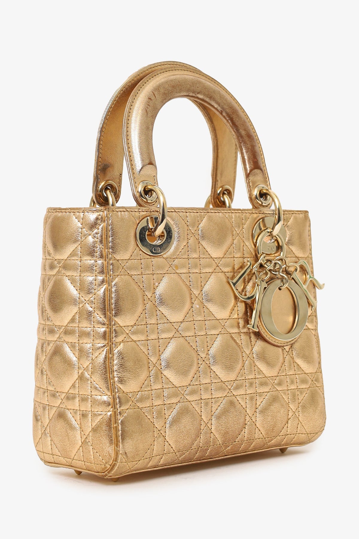 Christian Dior 2019 Gold Leather Small Lady Dior Bag with Strap