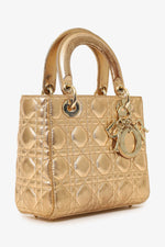 Christian Dior 2019 Gold Leather Small Lady Dior Bag with Strap