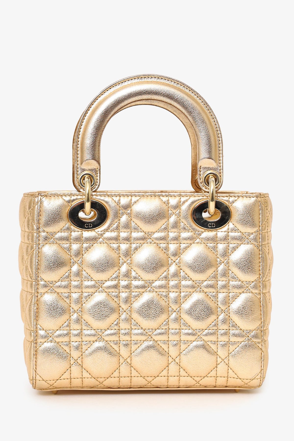 Christian Dior 2019 Gold Leather Small Lady Dior Bag with Strap