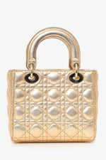Christian Dior 2019 Gold Leather Small Lady Dior Bag with Strap
